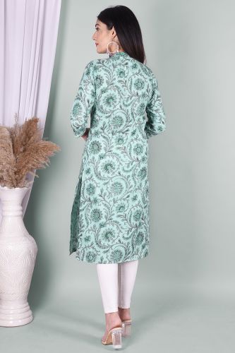 Green Jaipuri Print Straight Cotton Kurta