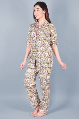 Multicoloured Floral Printed Cotton Night Suits